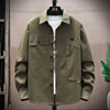 Men Casual Solid Color Badge Decoration Lapel Long Sleeve Slim Denim Shirt