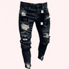 Men Fashion Casual Hip Hop Skinny Solid Color Badge Ripped Jeans