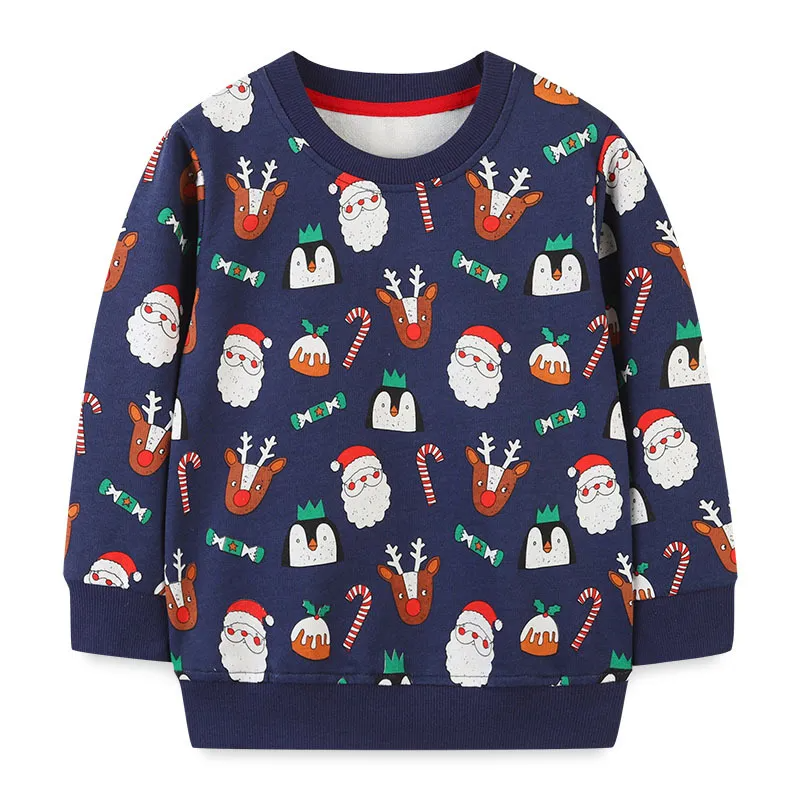 Kids Toddler Girls Boys Autumn Winter Fashion Casual Cute Christmas Cartoon Santa Claus Candy Fawn Penguin Print Round Neck Sweatshirts