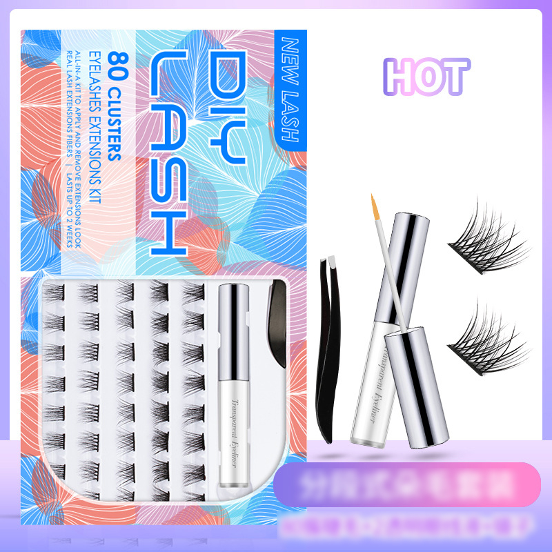 Segmented Eyelashes Fluffy Single Cluster False Eyelashes With Tweezers Transparent Eyeliner Set