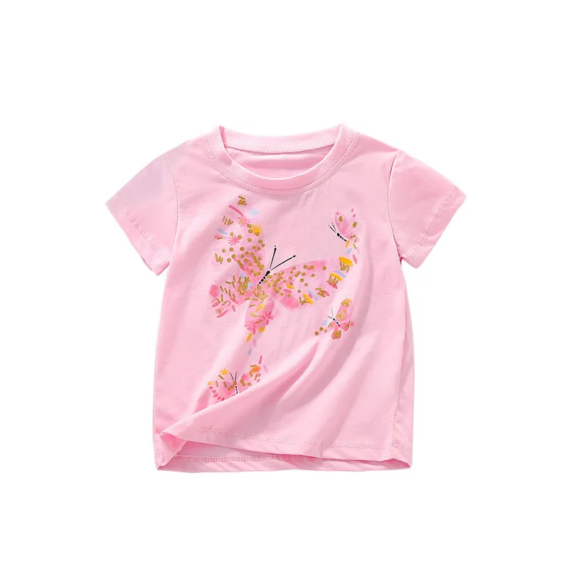 Children Kids Baby Fashion Girls Casual Basic Butterfly Print Short Sleeve T-Shirt