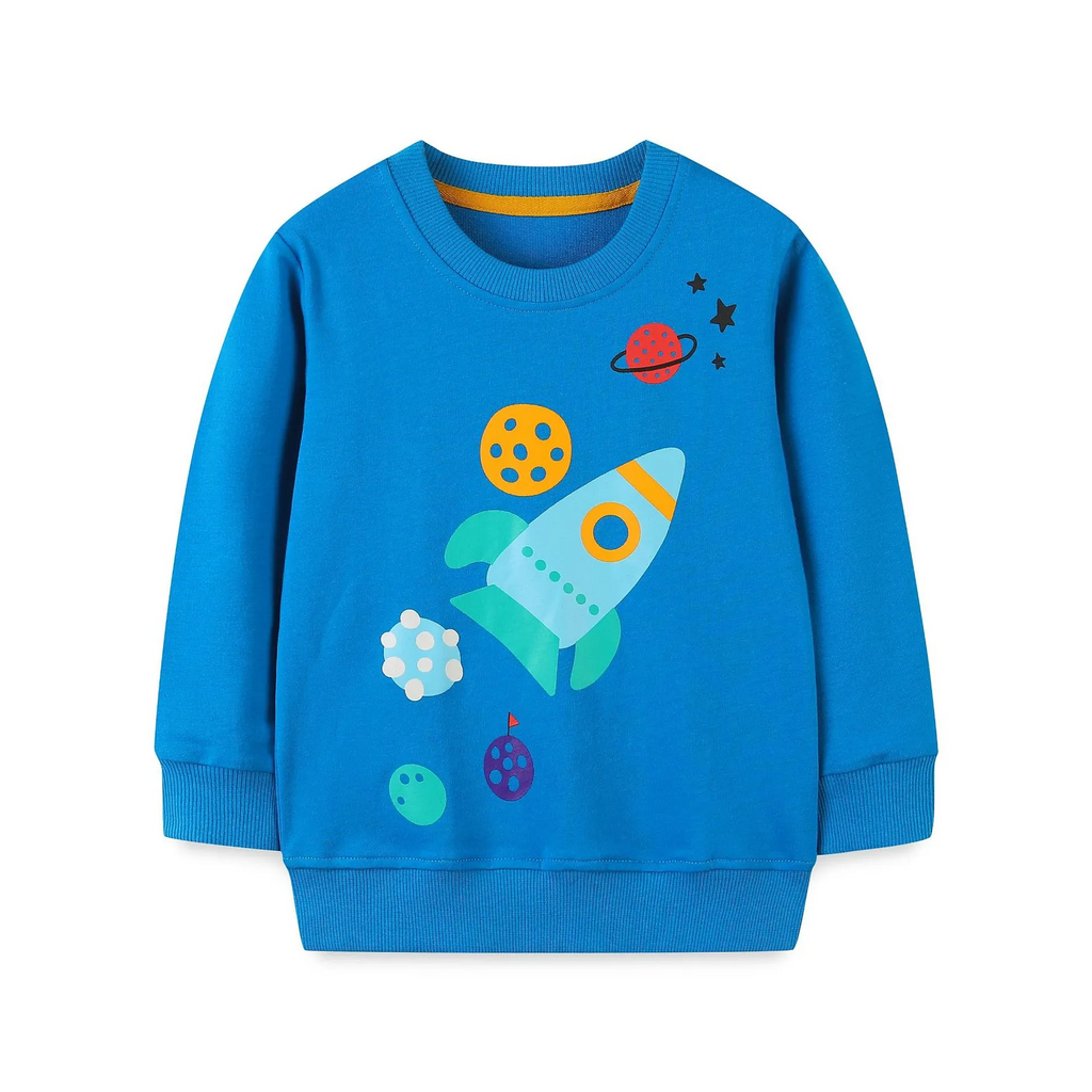 Kids Toddler Boys Autumn Winter Fashion Casual Cute Space Rocket Print Round Neck Sweatshirts