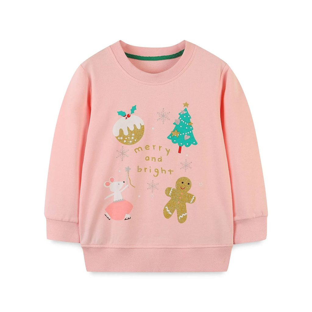 Kids Toddler Girls Autumn Winter Fashion Casual Cute Christmas Letters Christmas Tree Snowman Print Round Neck Sweatshirts