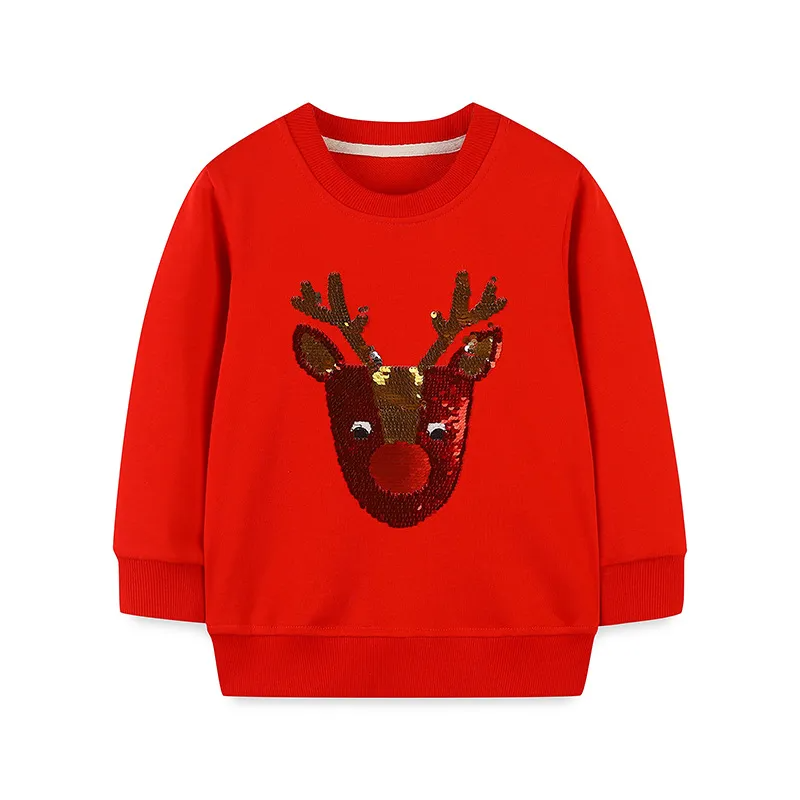 Christmas Kids Toddler Girls Autumn Winter Fashion Casual Cute Cartoon Fawn Sequins Round Neck Sweatshirts