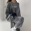 Women Fashion Casual Athleisure Cotton Long-Sleeved Sweatshirt Pants Two-Piece Sports Streetwear Set