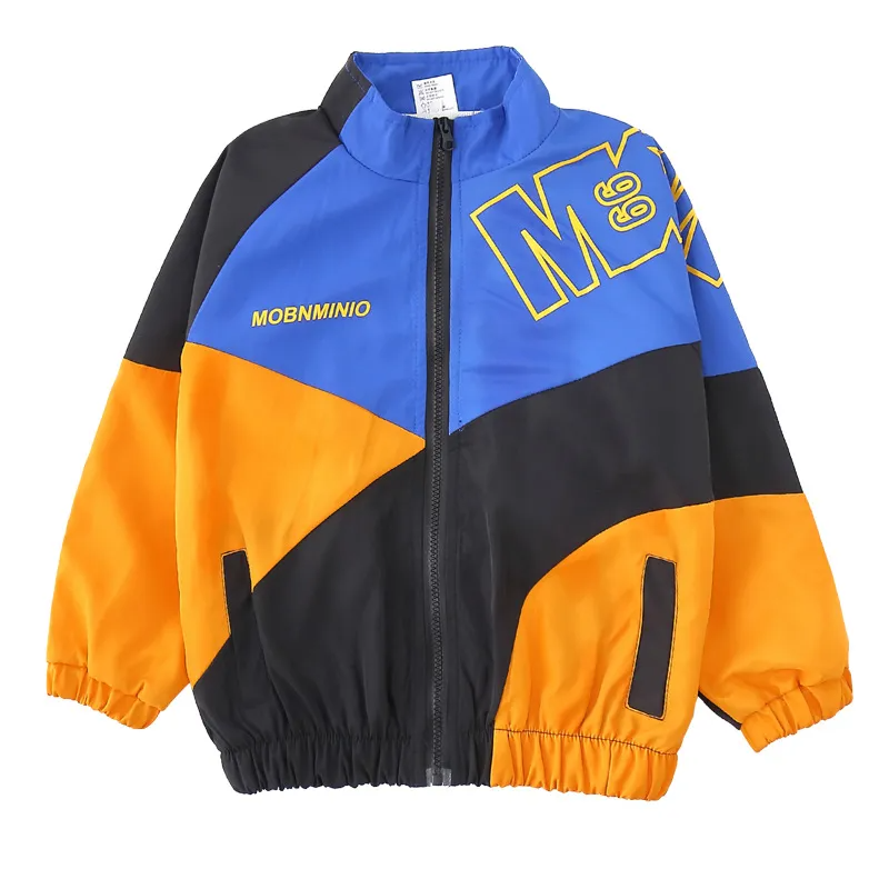 Kids Casual Hip-Hop Color Blocking Long Sleeve Letter Pattern Zipper Coat