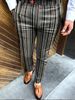 Men Basic Mid-Waist Plaid Printed Color Blocking Straight Suit Pants