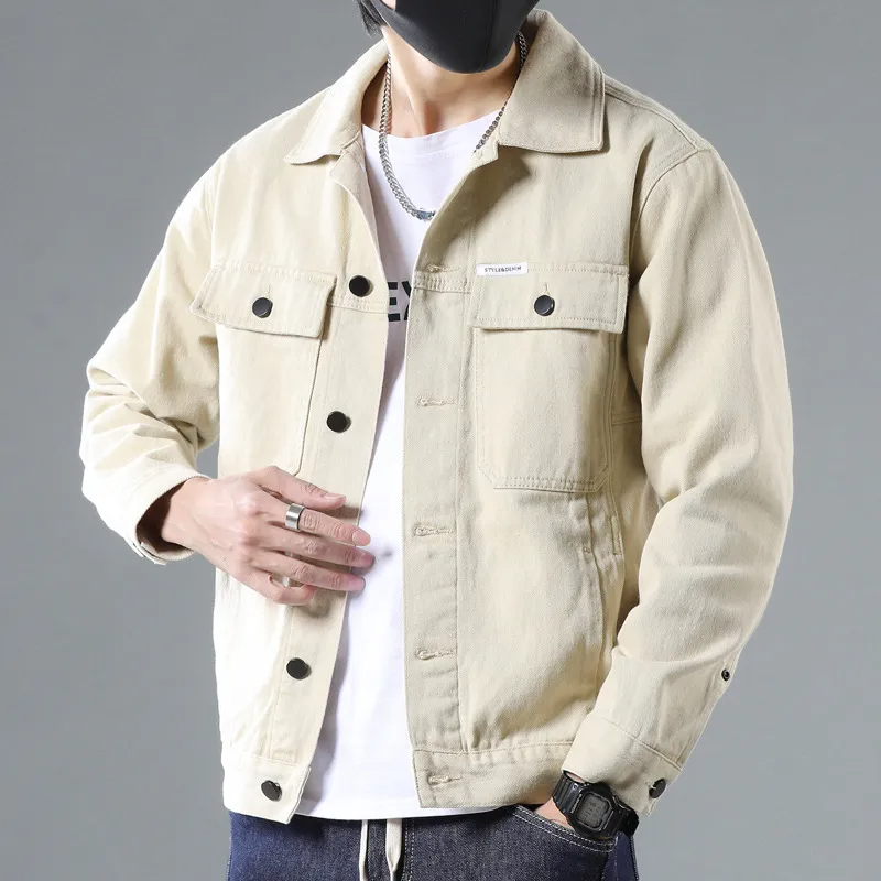 Men'S Fashion Solid Color Lapel Single Breasted Loose Denim Jacket