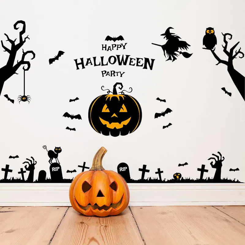 (Buy 1 Get 1) Halloween Decorative Wall Stickers Scene Layout Glass Witch Stickers