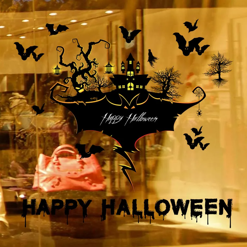 (Buy 1 Get 1) Halloween Decorative Wall Stickers Scene Layout Glass Witch Stickers