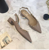 Women Fashion Casual Solid Color Rivet Pointed Toe Low Heel Sandals