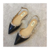 Women Fashion Casual Solid Color Rivet Pointed Toe Low Heel Sandals