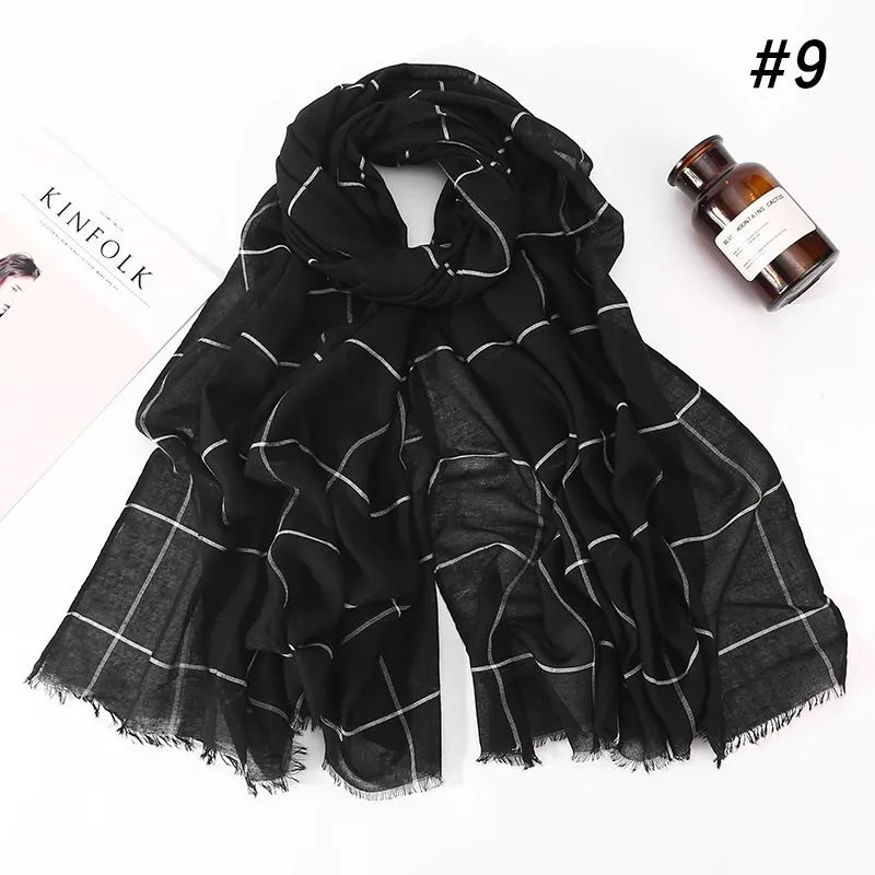 (Buy 1 Get 1) 80*180cm Plaid Print Muslim Cotton Hijab Scarf