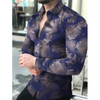 Men Fashion Casual 3D Maple Leaf Print Long Sleeve Lapel Shirt