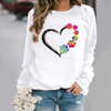 Fashion Women Casual Long Sleeves Round Neck Footprint Heart Print Sweatshirt