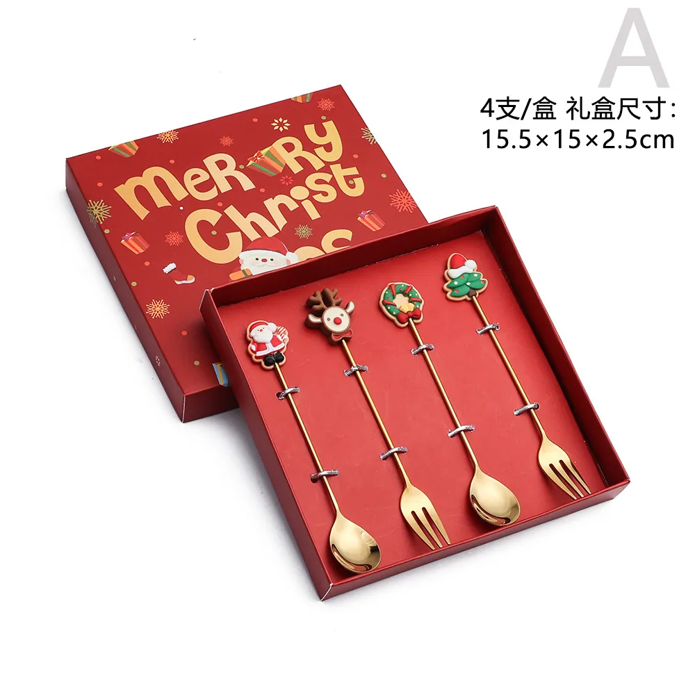 (Buy 1 Get 1) Christmas Cartoon Creative Metal Elk Santa Knife And Fork Set Tableware