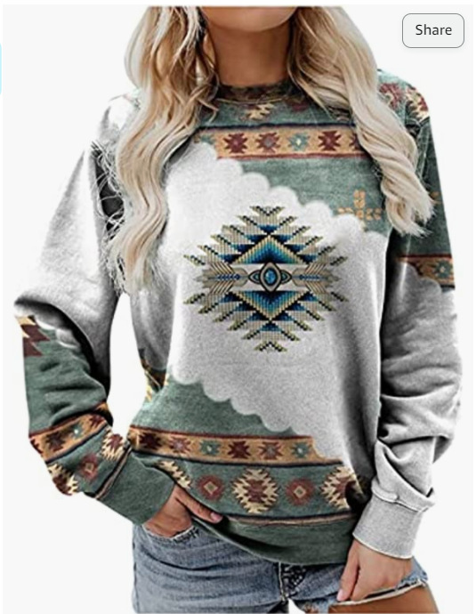 Women Autumn Winter Long-Sleeved Round Neck Ethnic Vintage Sweatshirt