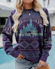 Women Autumn Winter Long-Sleeved Round Neck Ethnic Vintage Sweatshirt