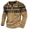 Men Ethnic Vintage Printed Long Sleeve Polo Shirt