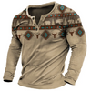 Men Ethnic Vintage Printed Long Sleeve Polo Shirt