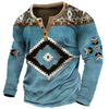 Men Ethnic Vintage Printed Long Sleeve Polo Shirt