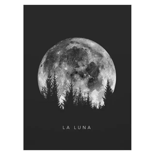 (Buy 1 Get 1) Minimalist Black White Full Moon Pattern Living Room Decoration Painting Core