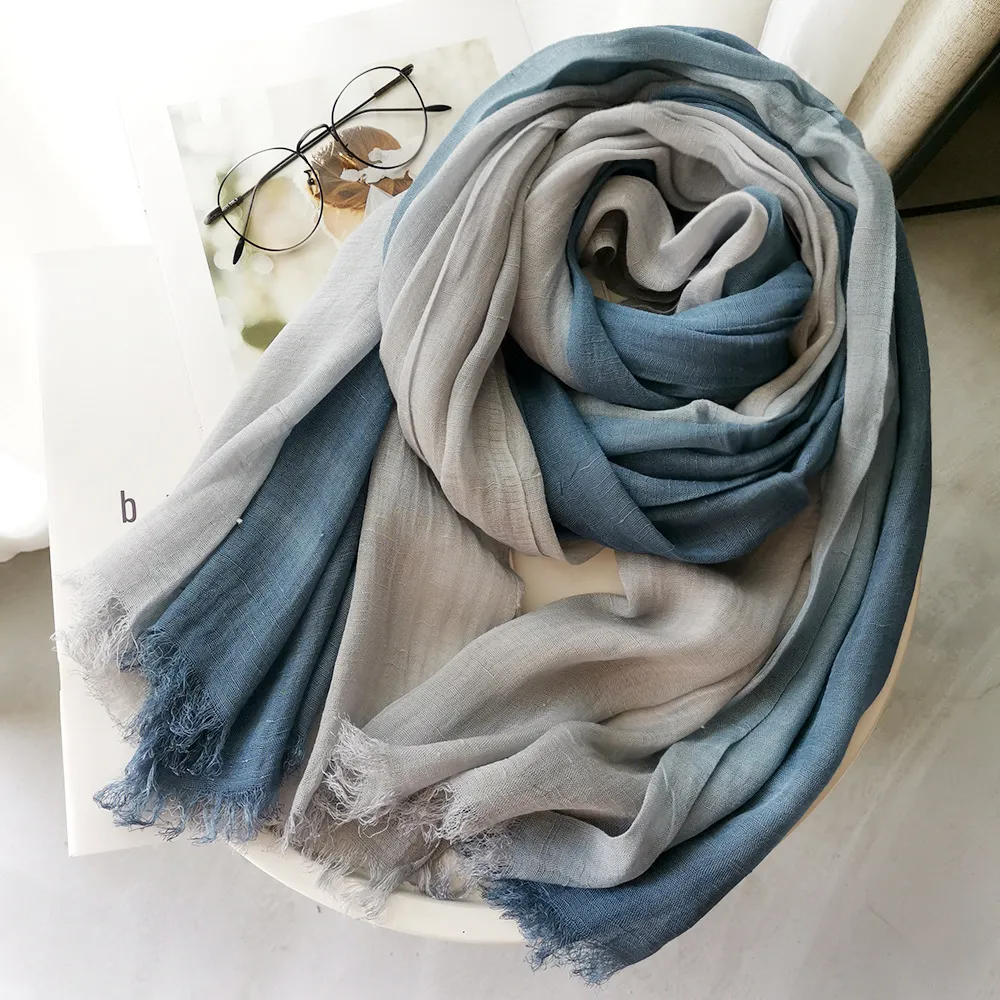 Women Fashion Linen Gradient Colorblock Scarf