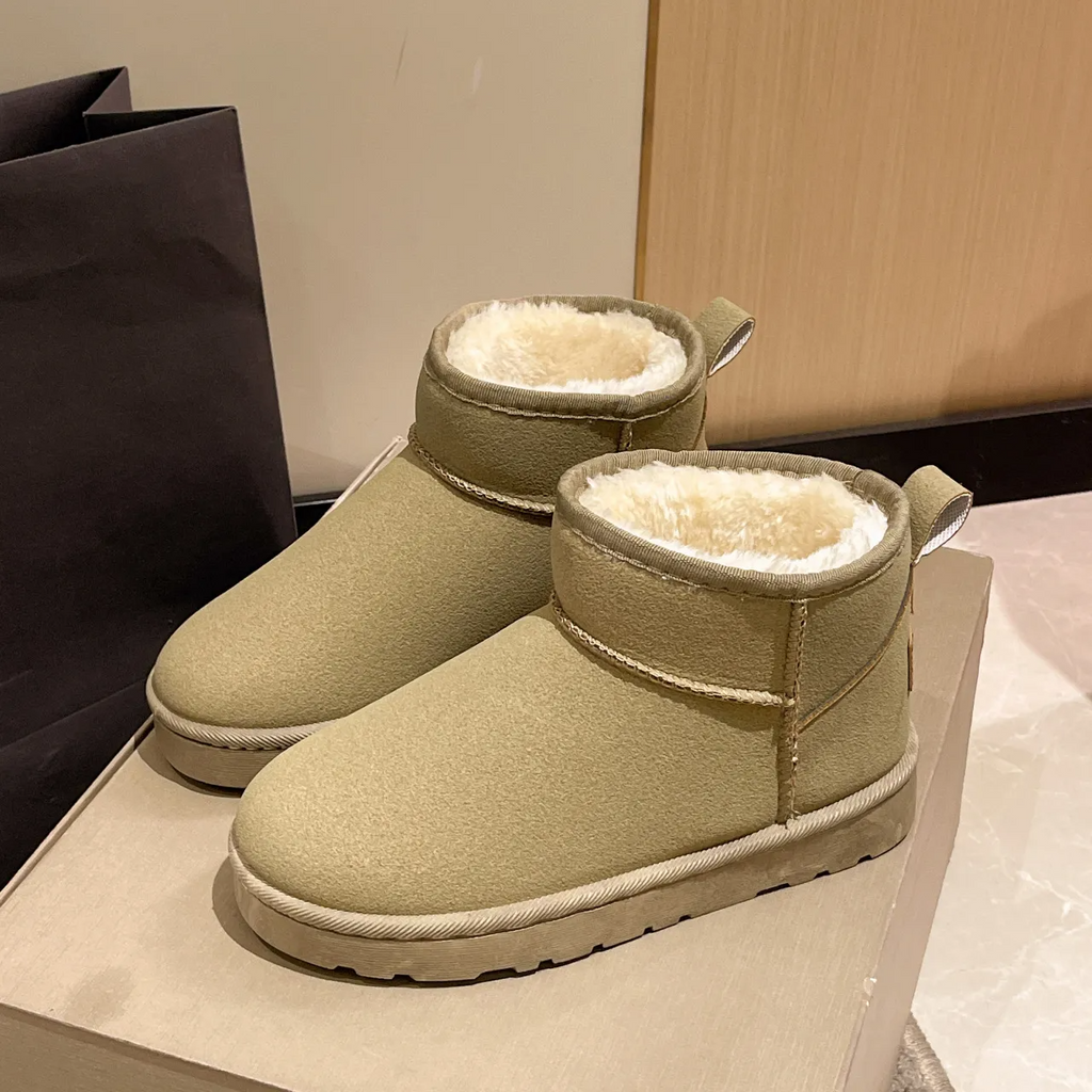 Women Winter Fashion Simple Solid Color Round Toe Flat Fleece-Lined Warm Snow Boots