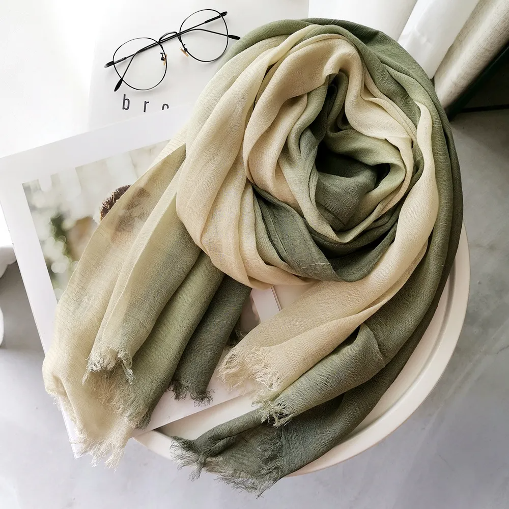 Women Fashion Linen Gradient Colorblock Scarf