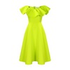 Women Fashion Elegant Solid Color Ruffled Neck Short Sleeve Defined Waist Dress