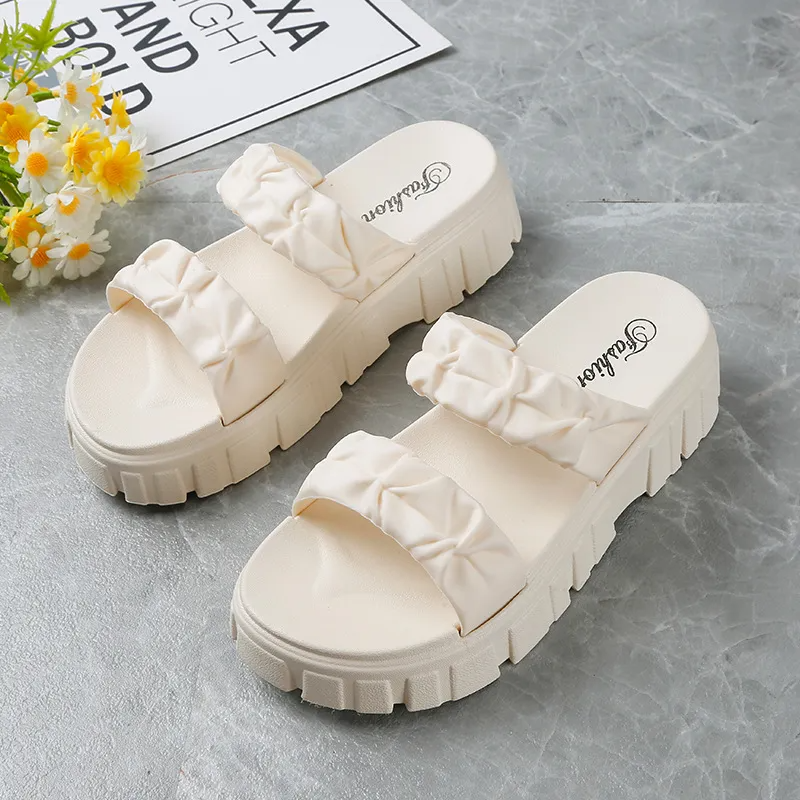 (2 pair) Women Fashion Simple Solid Color Cross Round Toe Thick-Soled Slippers