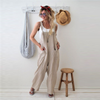 Women Solid Color Plus Size Pocket Patchwork Sling Jumpsuits