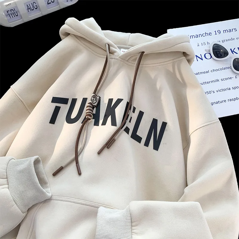 Men'S Casual Letter Print Hooded Retro Loose Hoodies