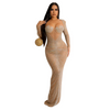 Women'S Sexy Elegant Mesh Rhinestone Long-Sleeved Maxi Party Dress