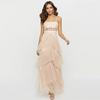 Women Sexy Chic Layered Mesh Sleeveless See-Through Lace Party Maxi Dress