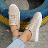 Women Fashion Solid Color Plus Size Hollow Lace-Up Round-Toe Sneakers