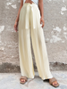 Women Casual Solid Color Pleated High Waist Straight Leg Pants