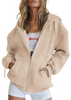 (Buy 1 Get 1) Women Casual Loose Zipper Long Sleeve Hooded Sweatshirt Jacket