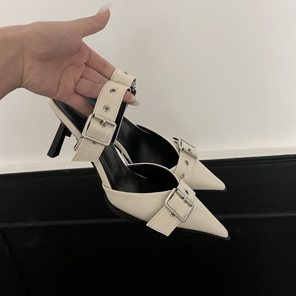 Women Fashion Sexy Punk Belt Buckle Pointed Toe Stiletto Heel Sandals Shoes