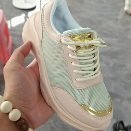 Women Fashion Plus Size Mesh Breathable Lace-Up Round-Toe Sneakers