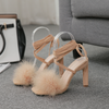 Women Plus Size Fashion Sexy Feather Cross Strap High Heeled Sandals