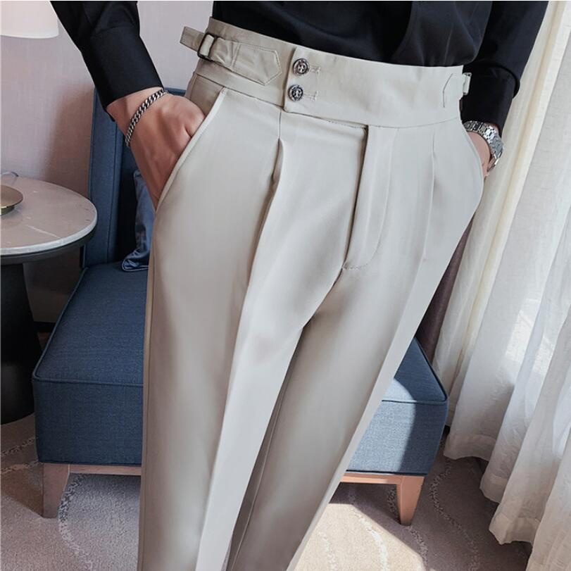 Men Fashion Casual Slim Fit Solid Color Business Suit Dress Pants