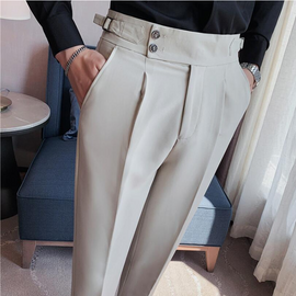 Men Fashion Casual Slim Fit Solid Color Business Suit Dress Pants