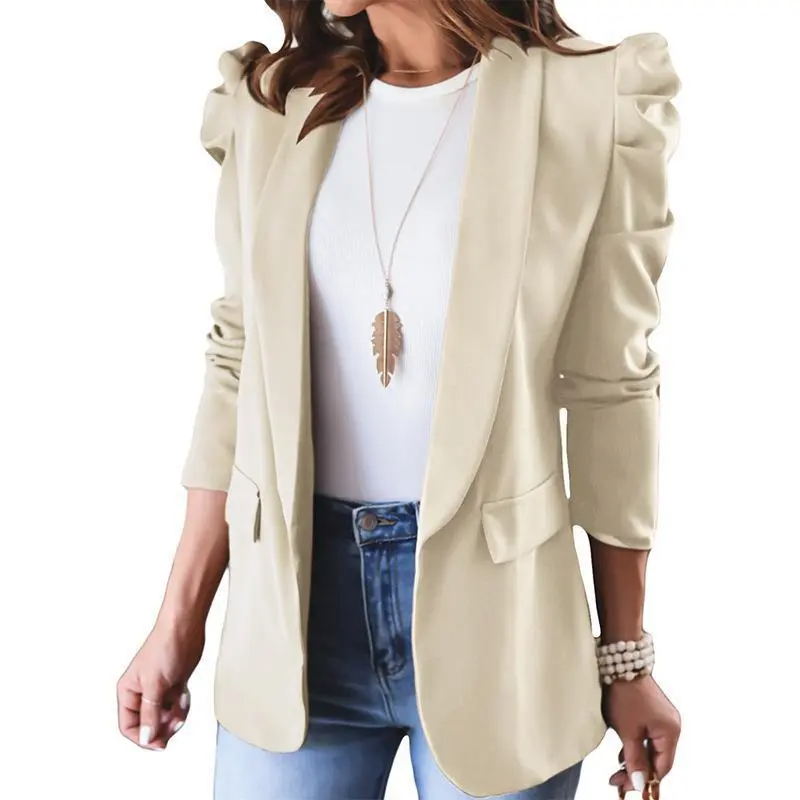 Women Fashion Solid Color Long Sleeve Lar Blazer Jacket