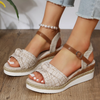 Women Fashion Simple Plus Size Plaid Knot Buckle Thick-Soled Sandals