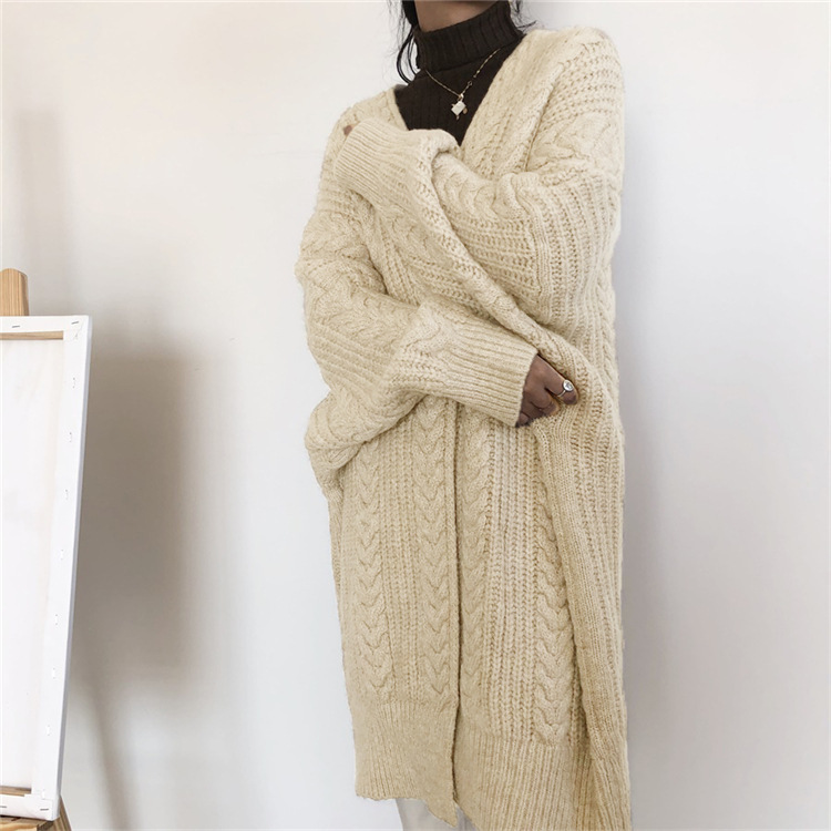 Women Fashion Winter Solid Color Knitted Sweater Coat