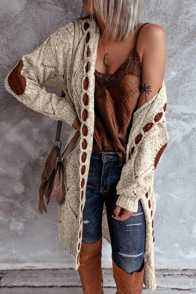 Casual Women Vintage Long-Sleeved Mid-Length Knitted Sweater Coat Cardigan