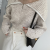 Women Fashion Winter Lapel Zipper Knitted Sweater