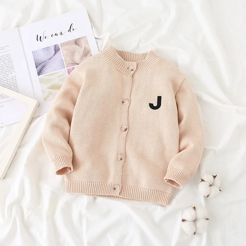 Children Kids Baby Fashion Girls Boys Casual Basic Long Sleeve Letter Knitted Cardigan Coat