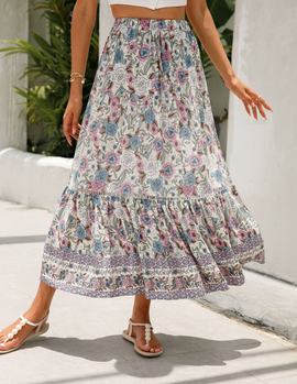 Women Fashion Summer Vacation Floral Print Swing Skirt
